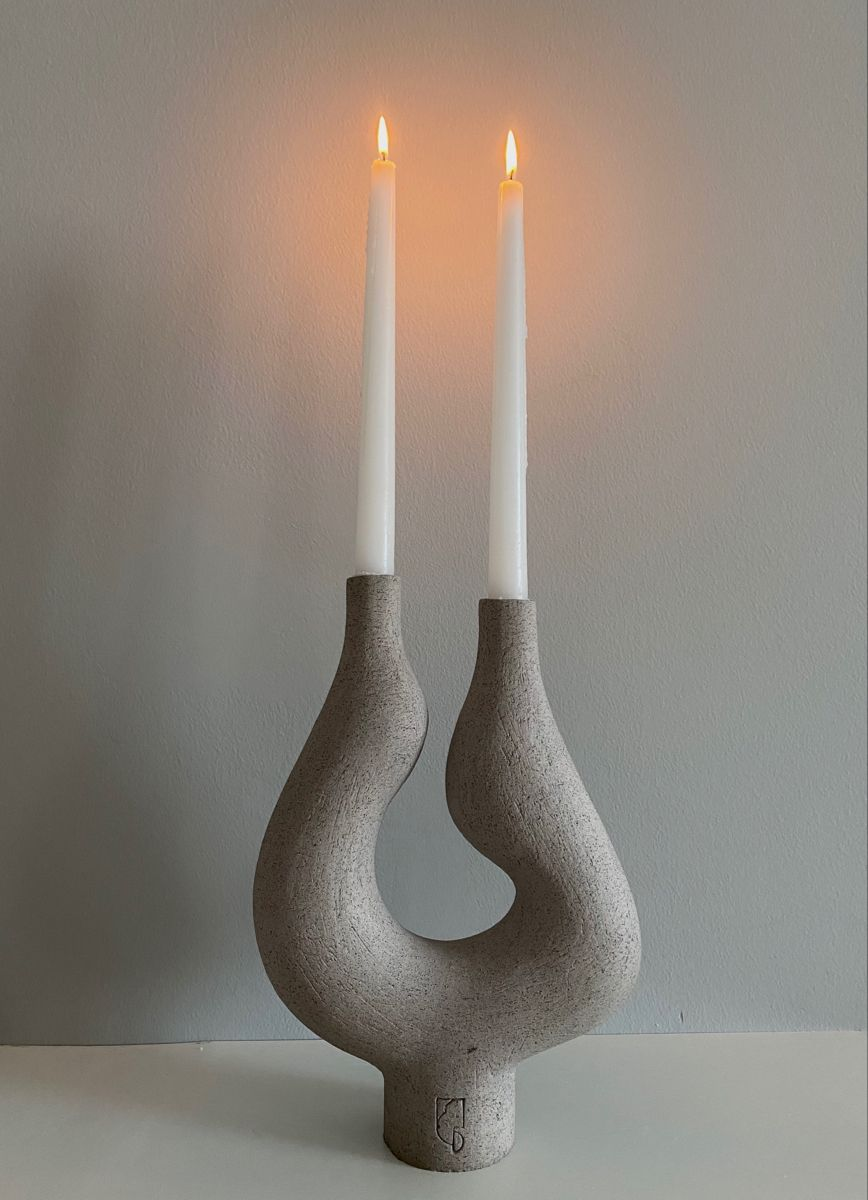 The "Eternal Arch" Sculptural Double Taper Holder — Organic Stone Texture